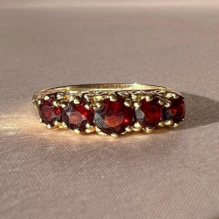 Vintage 9k Garnet Half Eternity Ring 1987