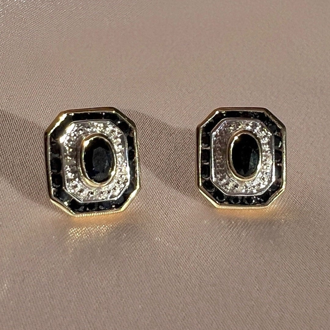 Midnight Sapphire Diamond Deco Target Earrings