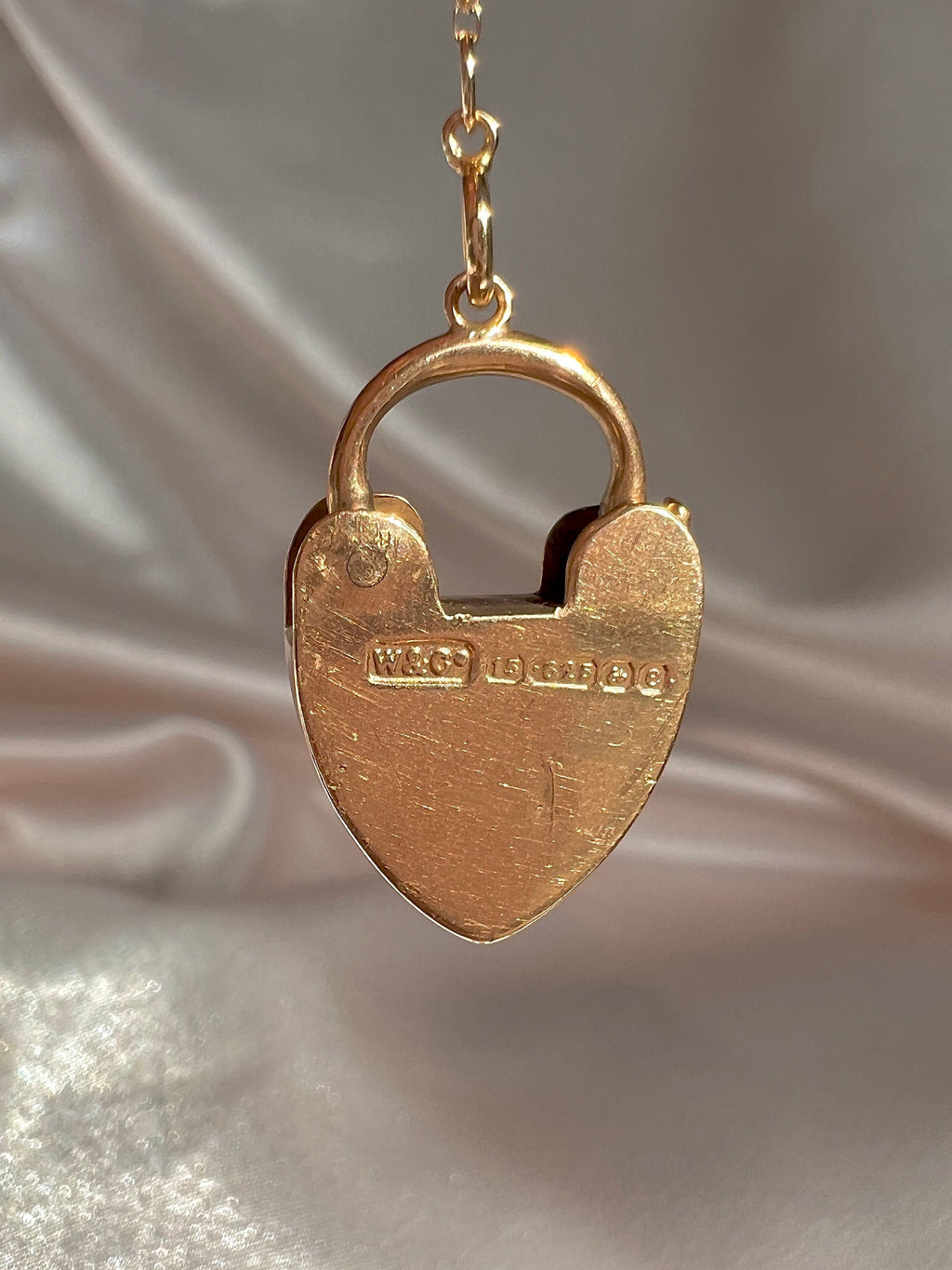 Antique 15k Rose Gold Heart Padlock Charm Pendant 1904