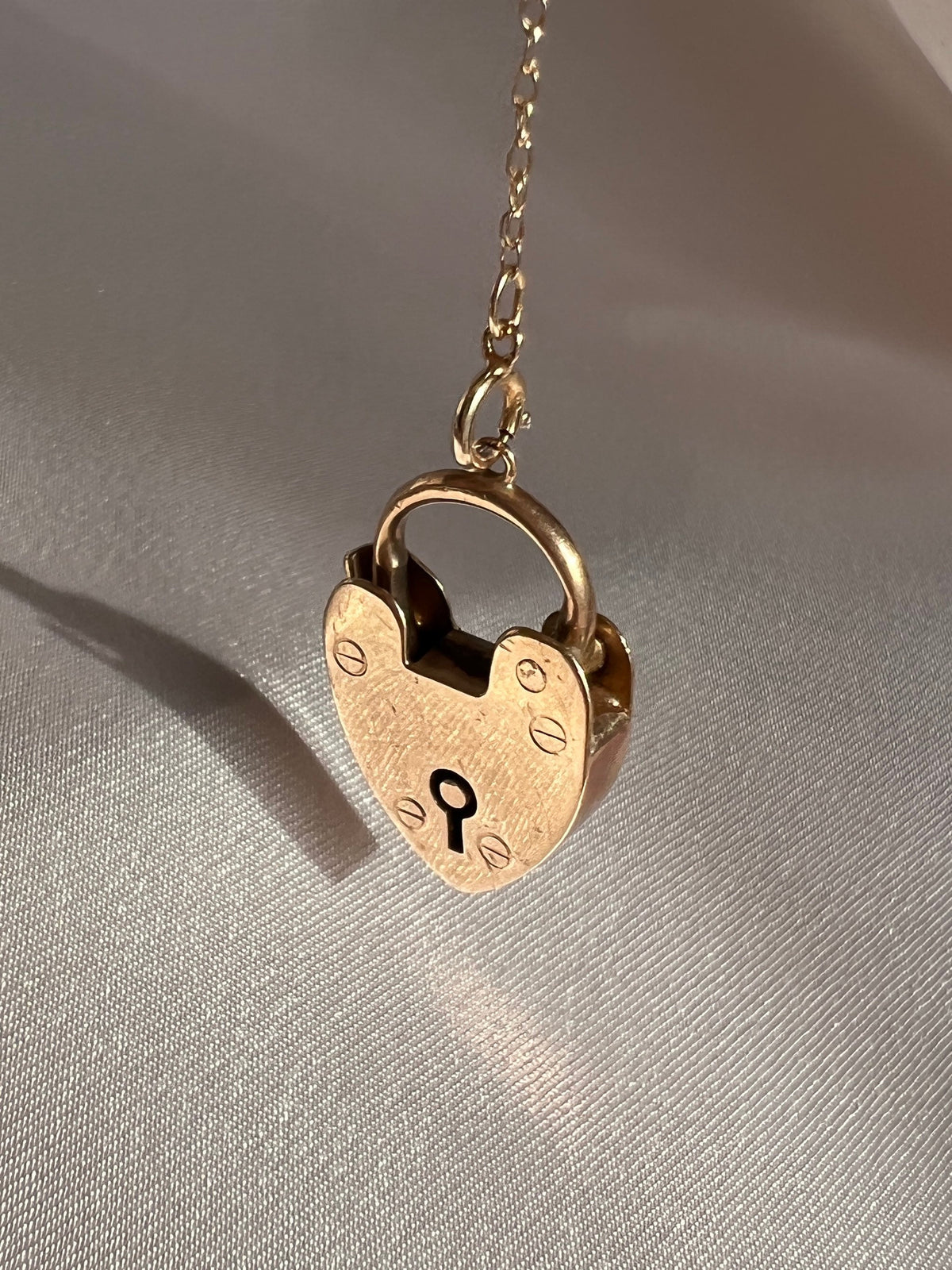 Antique 15k Rose Gold Heart Padlock Charm Pendant 1904