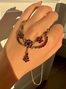 Vintage 9k Garnet Flower Cluster Necklace