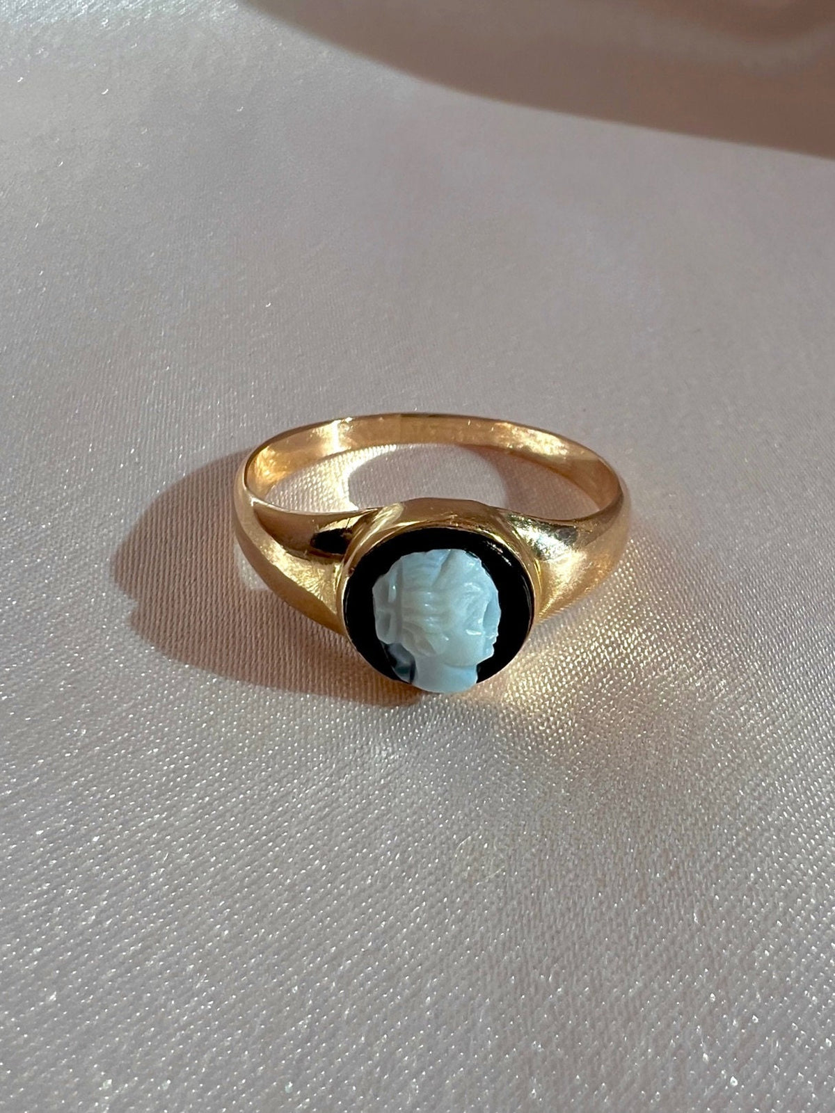 Antique Onyx Cameo Signet Ring