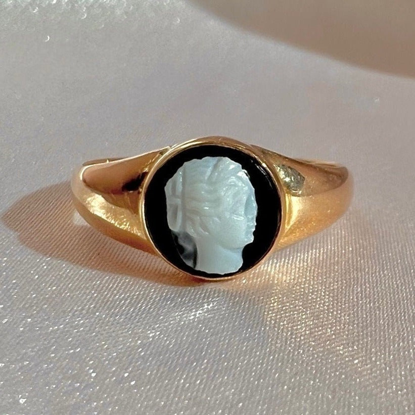 Antique Onyx Cameo Signet Ring