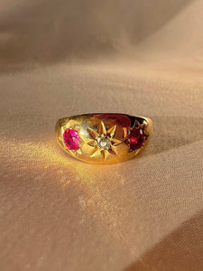 Antique 18k Diamond Ruby Starburst Trilogy Ring 1913
