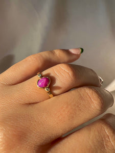 Vintage 10k Star Ruby Cabochon Diamond Ring