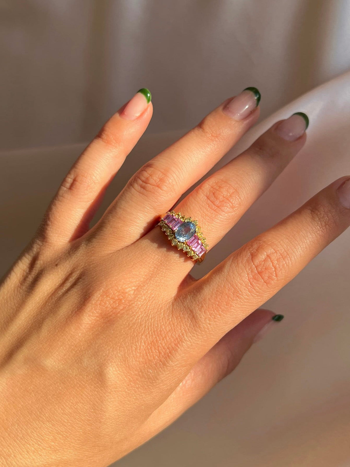Vintage 9k Pastel Gemstone Cocktail Ring 1980