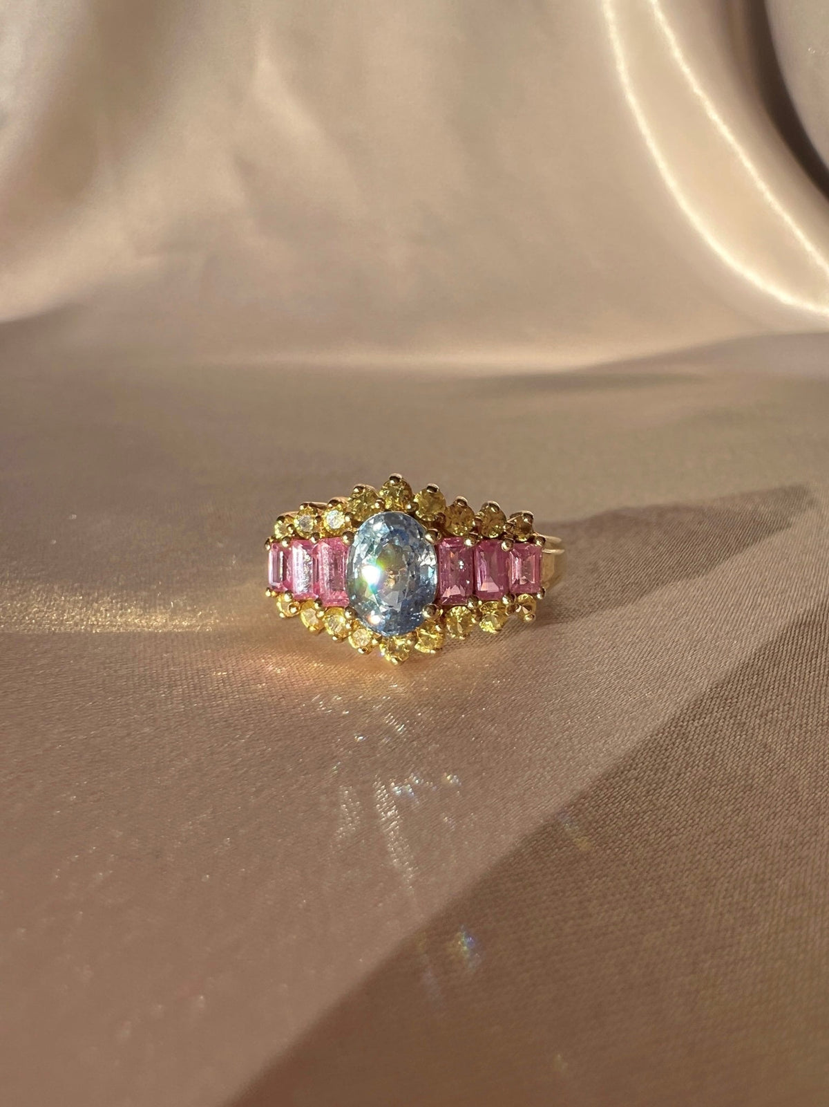 Vintage 9k Pastel Gemstone Cocktail Ring 1980