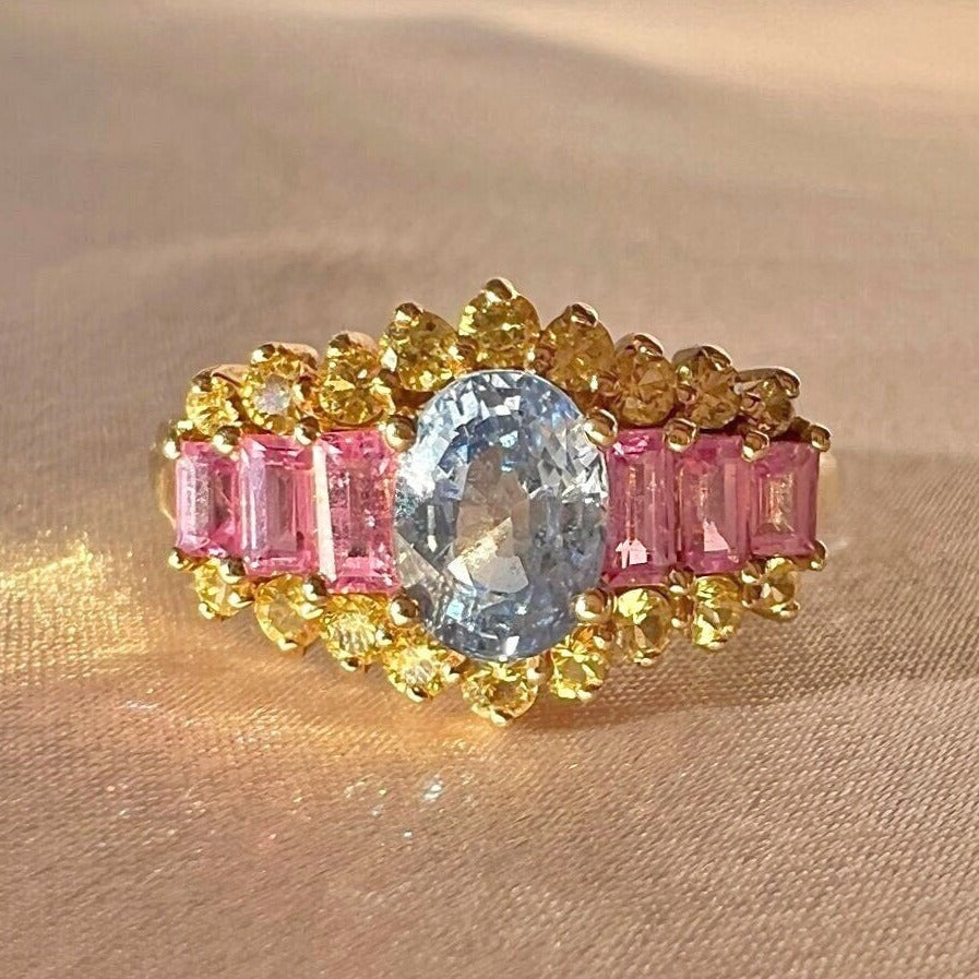 Vintage 9k Pastel Gemstone Cocktail Ring 1980
