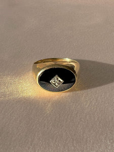 Vintage 10k Diamond Onyx Signet Ring