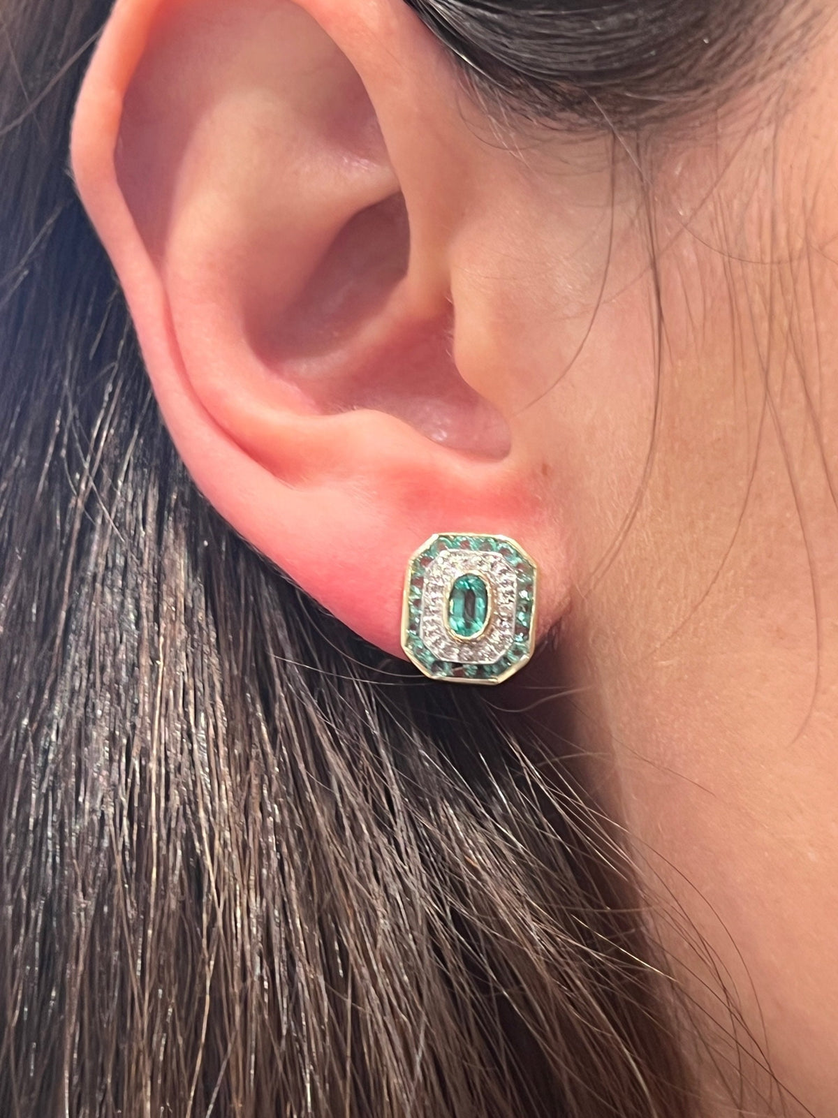 Emerald Diamond Deco Target Earrings