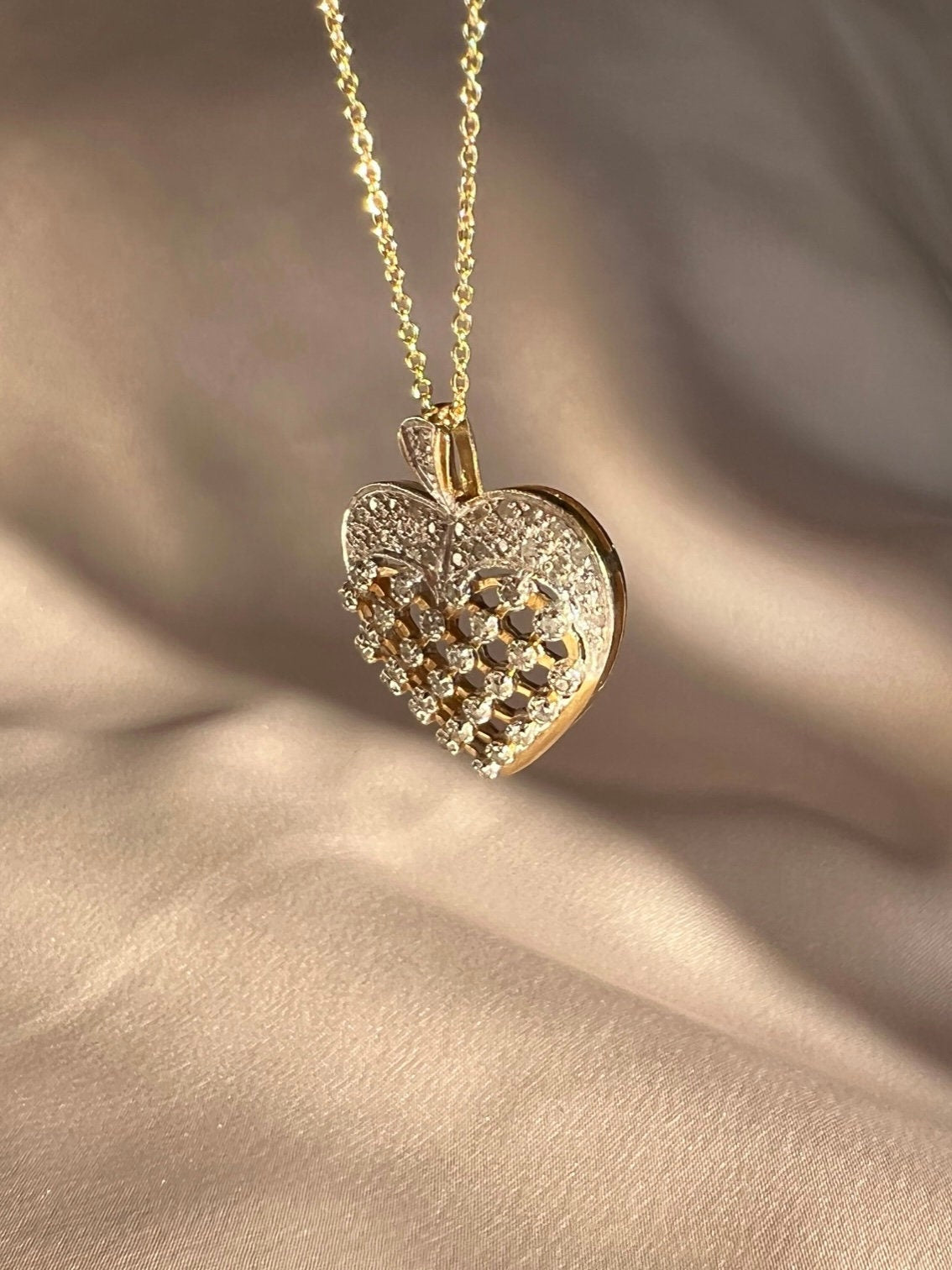 Vintage 14k Diamond Heart Lattice Pendant