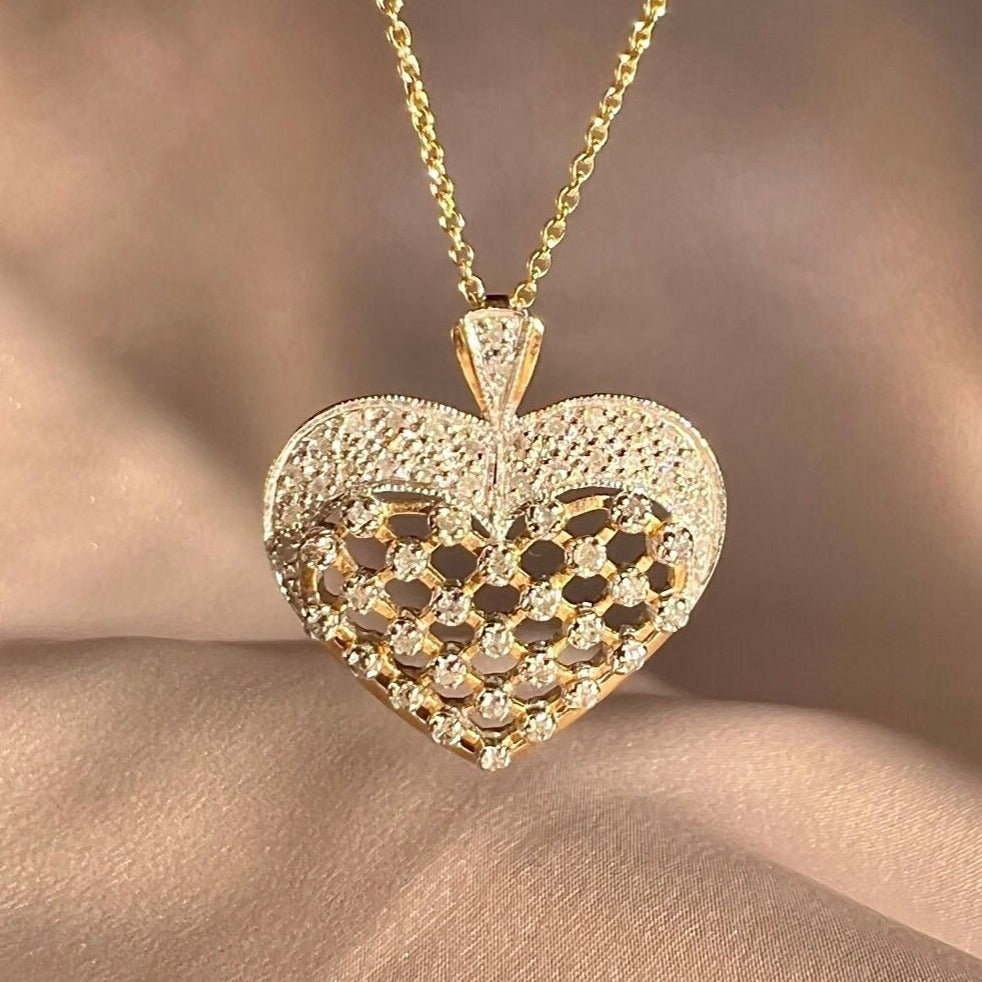 Vintage 14k Diamond Heart Lattice Pendant