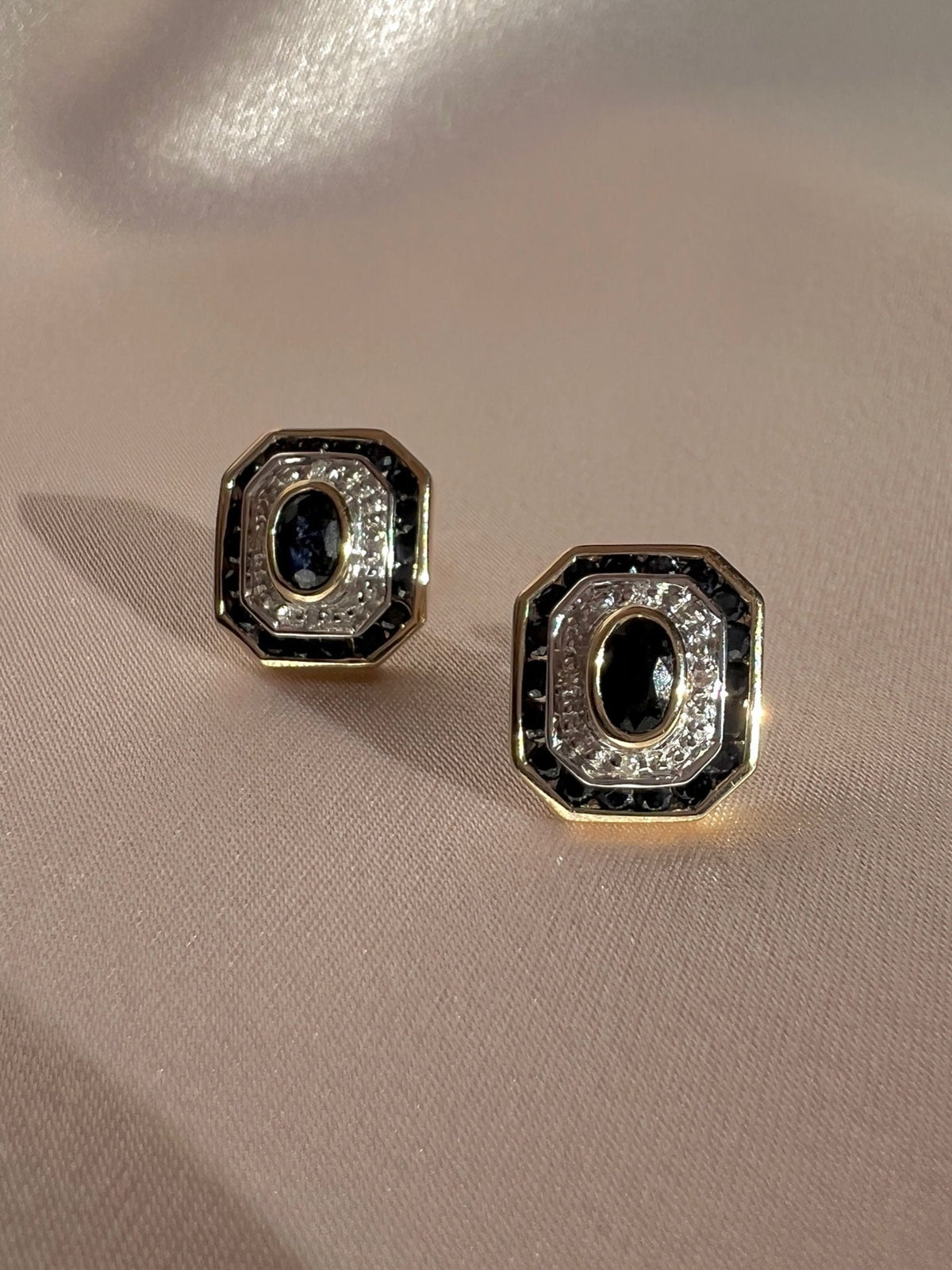 Midnight Sapphire Diamond Deco Target Earrings