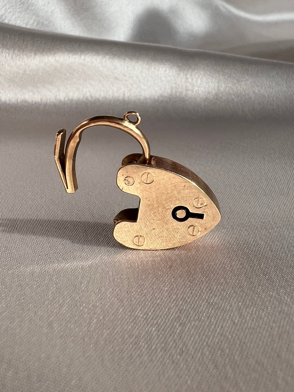 Antique 15k Rose Gold Heart Padlock Charm Pendant 1904