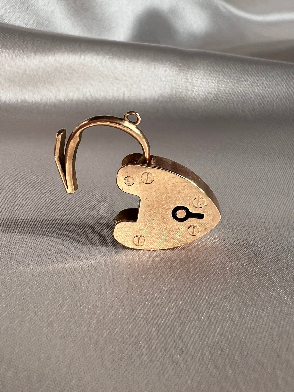 Antique 15k Rose Gold Heart Padlock Charm Pendant 1904
