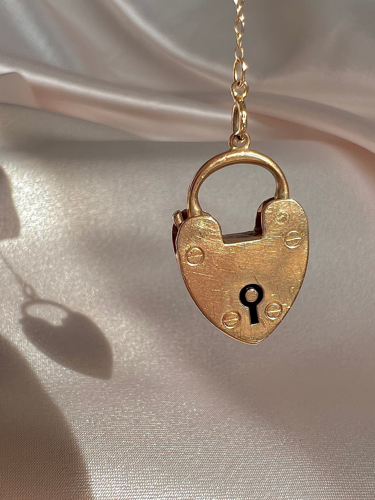 Antique 15k Rose Gold Heart Padlock Charm Pendant 1904