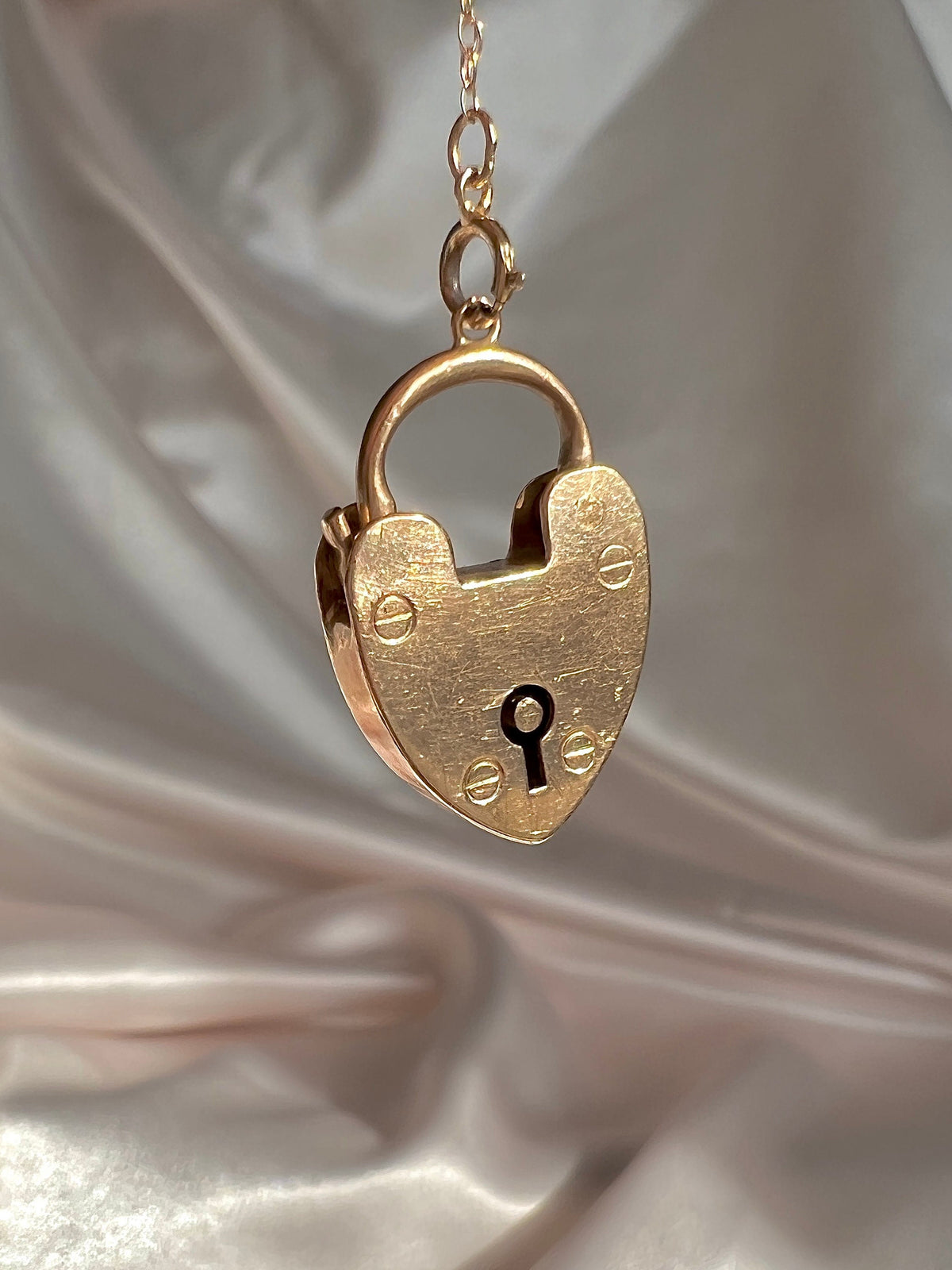 Antique 15k Rose Gold Heart Padlock Charm Pendant 1904