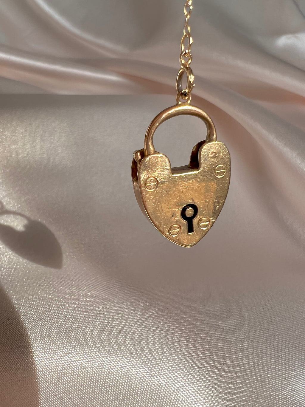Antique 15k Rose Gold Heart Padlock Charm Pendant 1904