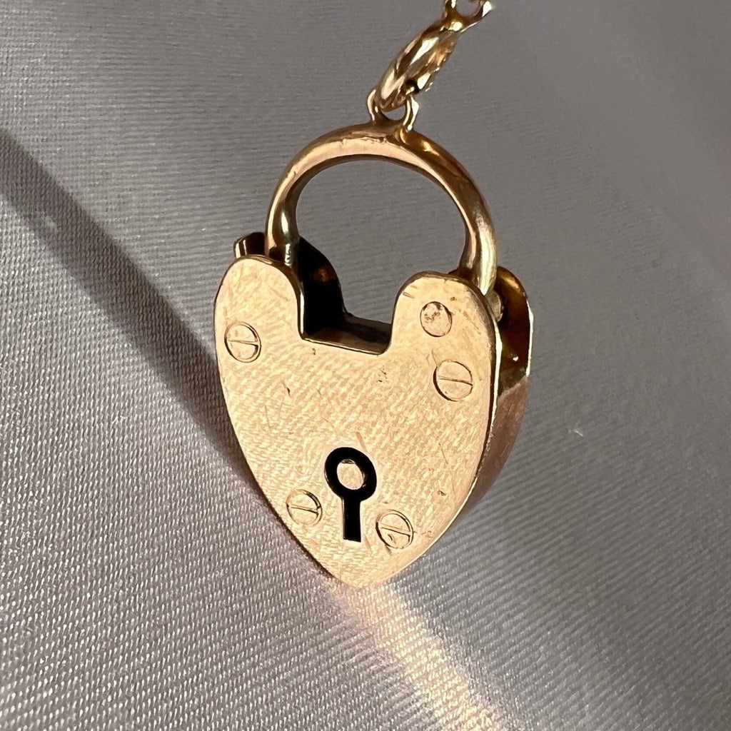 Antique 15k Rose Gold Heart Padlock Charm Pendant 1904