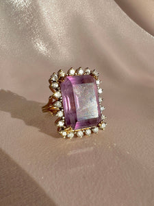 Vintage 14k Amethyst Diamond Halo Cocktail Ring 0.66ctw