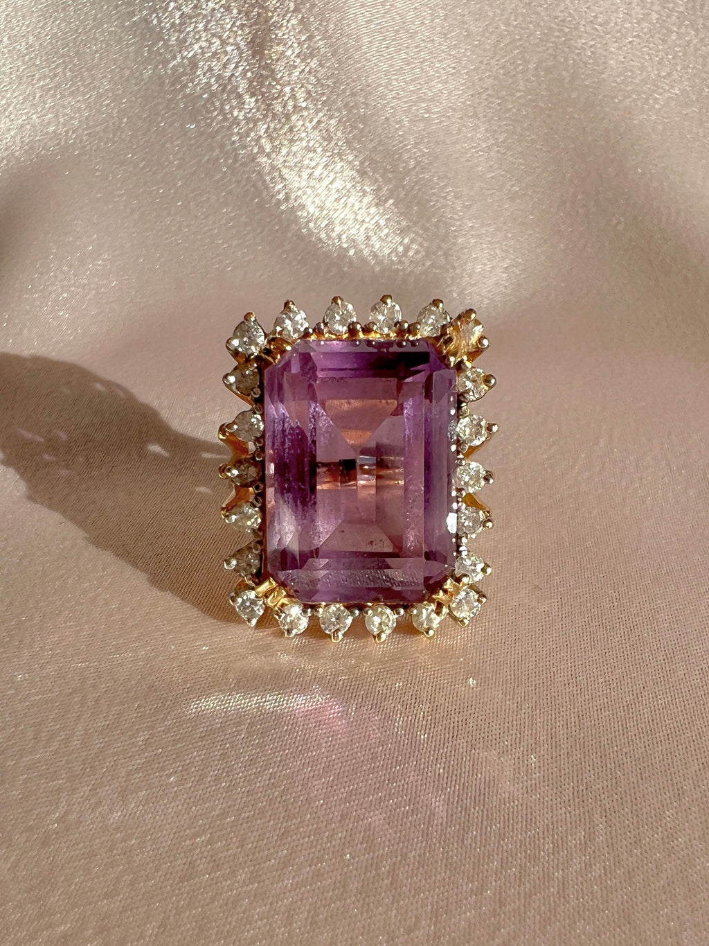 Vintage 14k Amethyst Diamond Halo Cocktail Ring 0.66ctw