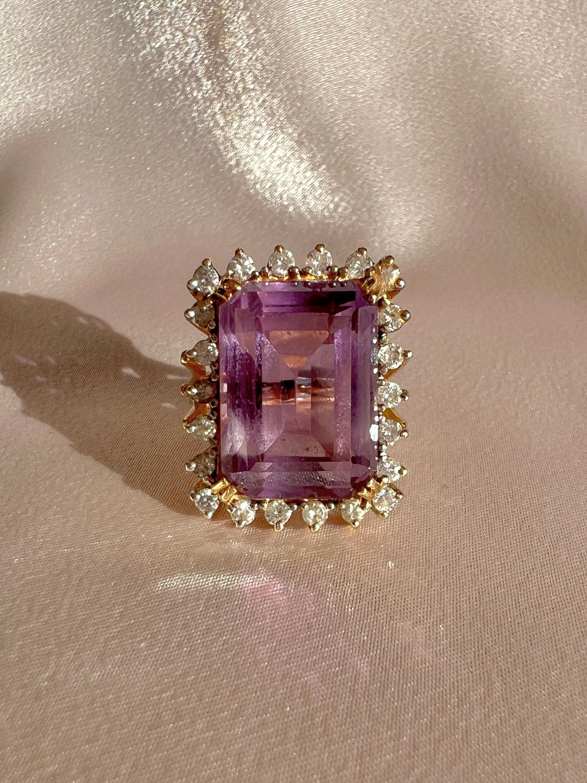 Vintage 14k Amethyst Diamond Halo Cocktail Ring 0.66ctw