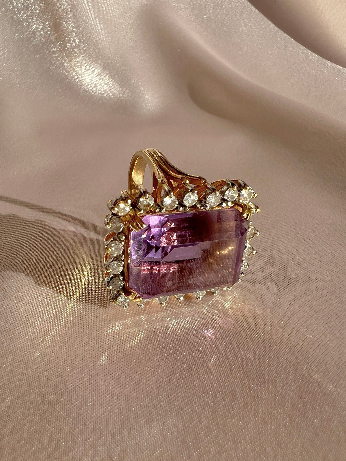 Vintage 14k Amethyst Diamond Halo Cocktail Ring 0.66ctw