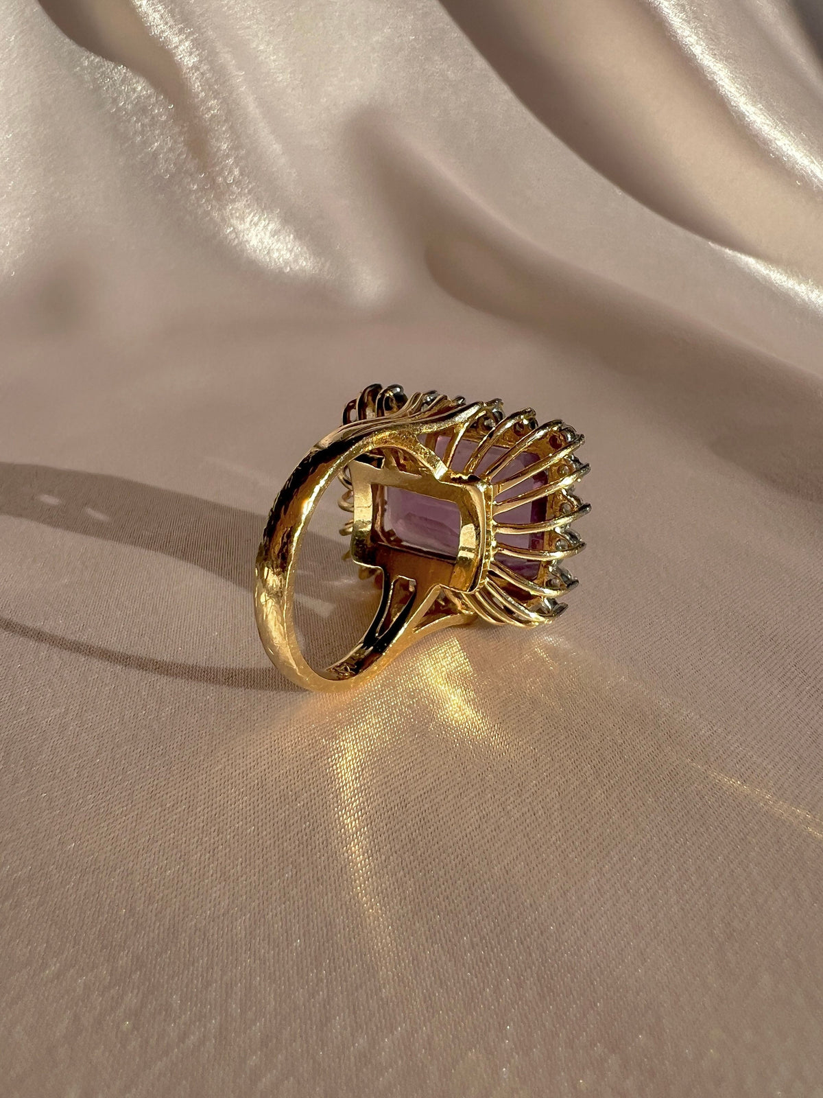 Vintage 14k Amethyst Diamond Halo Cocktail Ring 0.66ctw