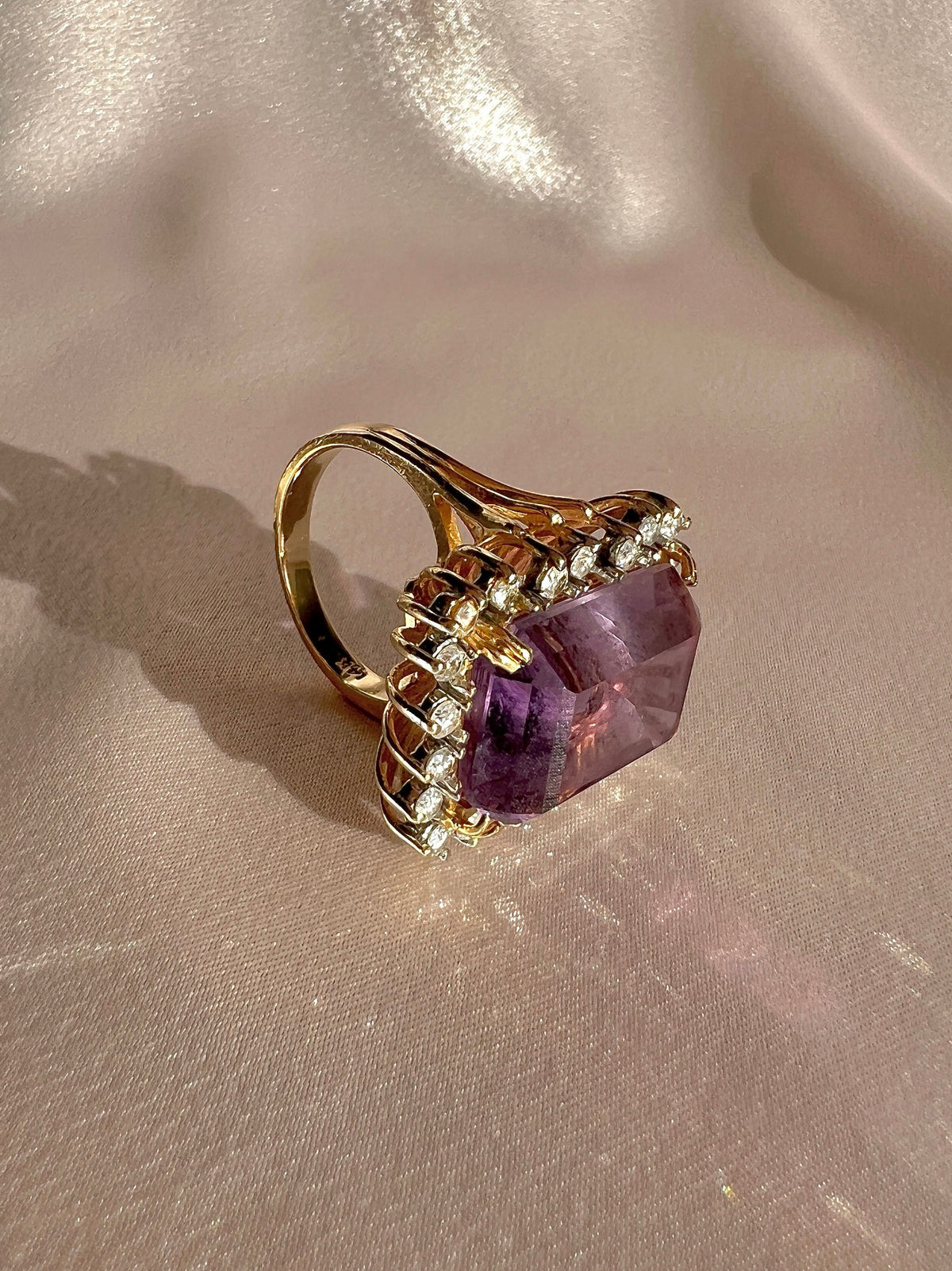 Vintage 14k Amethyst Diamond Halo Cocktail Ring 0.66ctw
