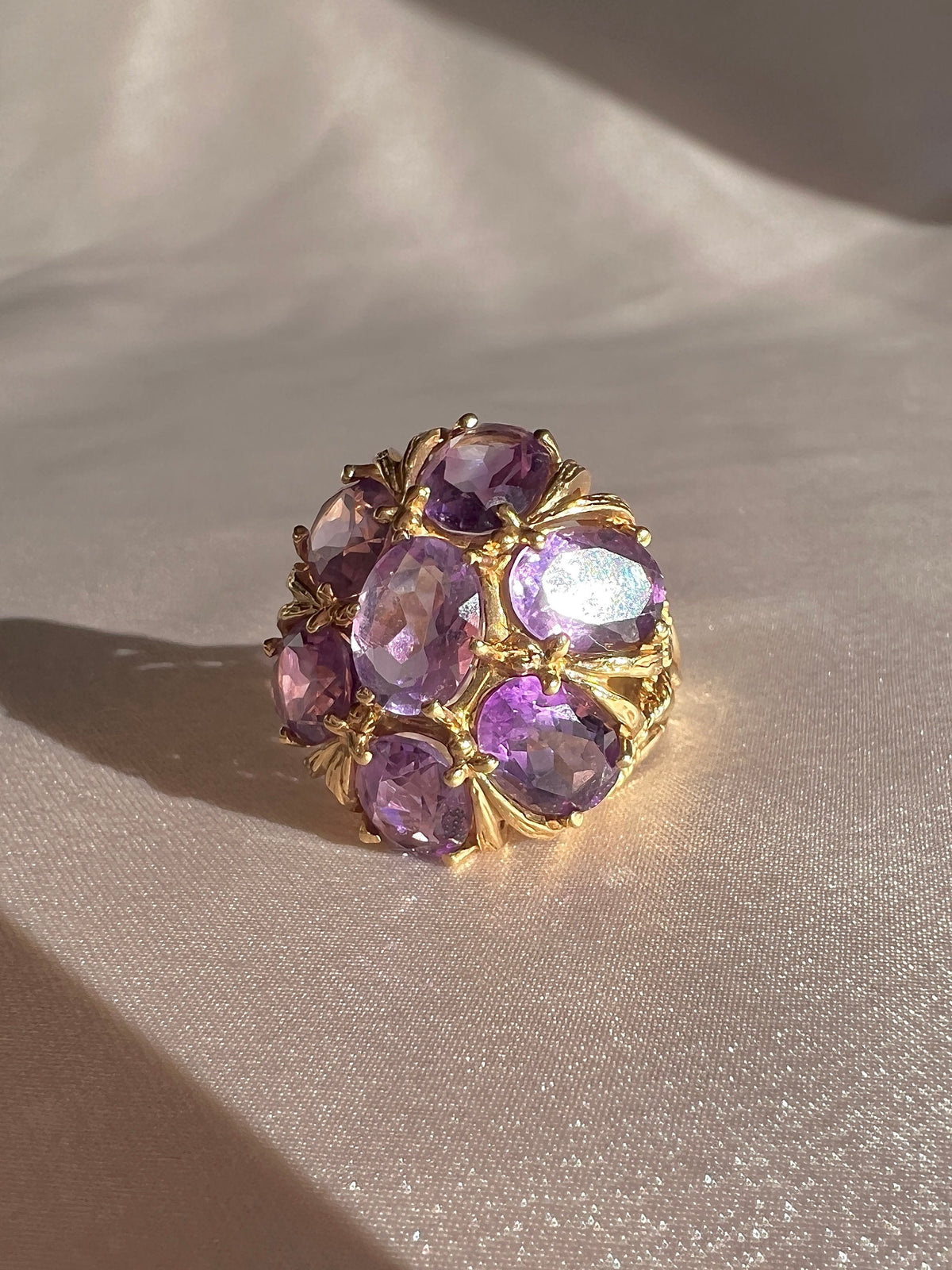 Vintage 14k Amethyst Floral Filigree Dress Ring