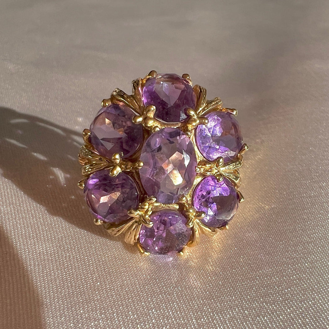 Vintage 14k Amethyst Floral Filigree Dress Ring