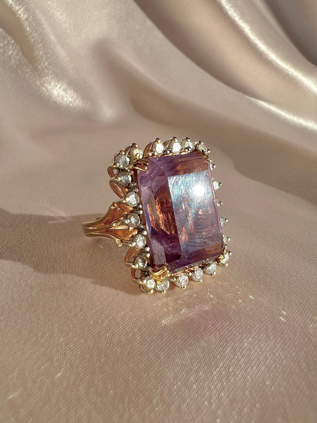 Vintage 14k Amethyst Diamond Halo Cocktail Ring 0.66ctw