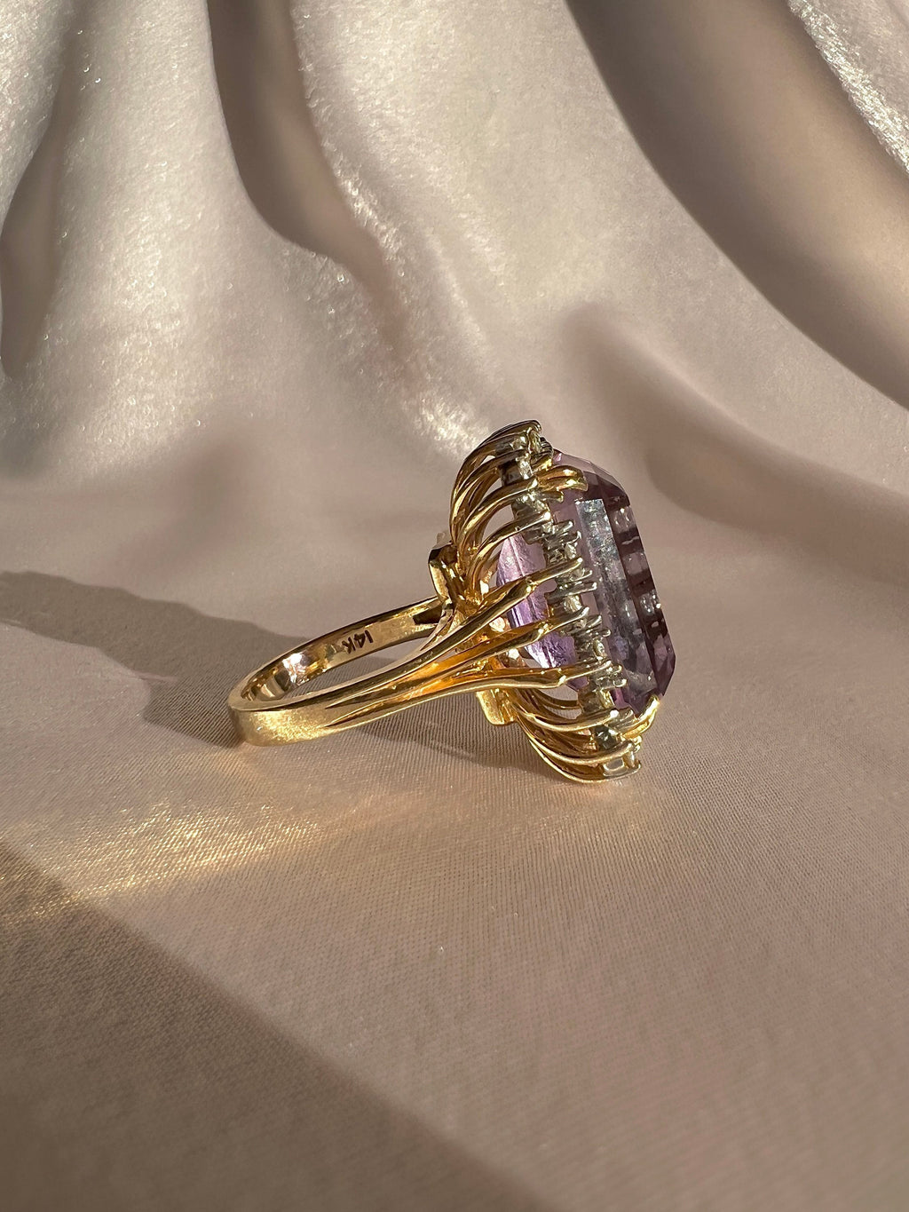 Vintage 14k Amethyst Diamond Halo Cocktail Ring 0.66ctw