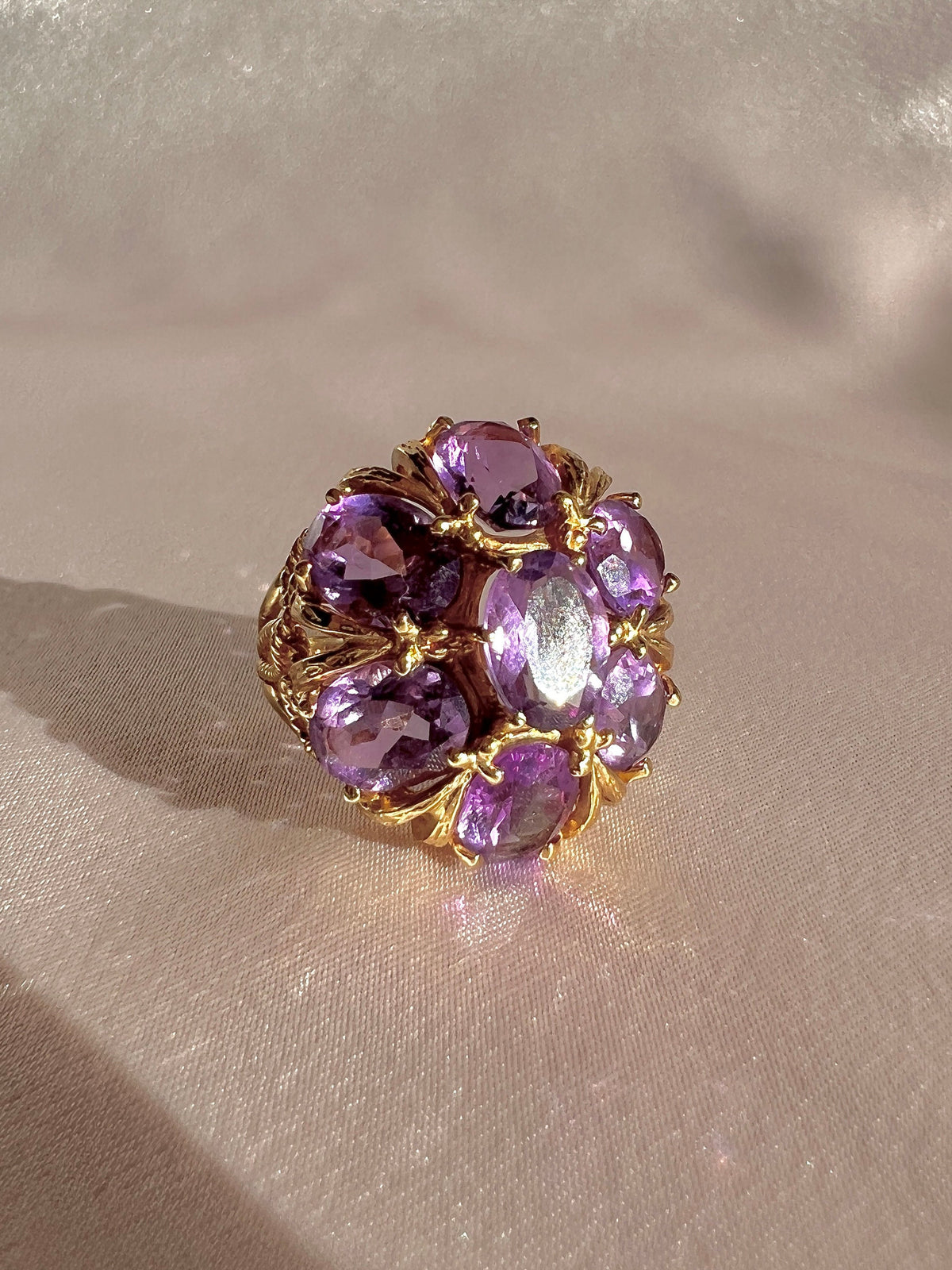 Vintage 14k Amethyst Floral Filigree Dress Ring