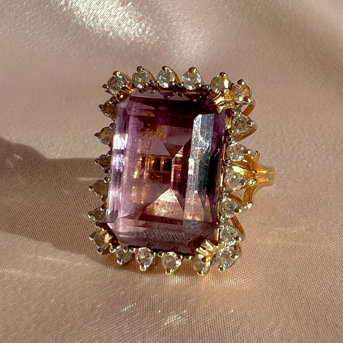 Vintage 14k Amethyst Diamond Halo Cocktail Ring 0.66ctw