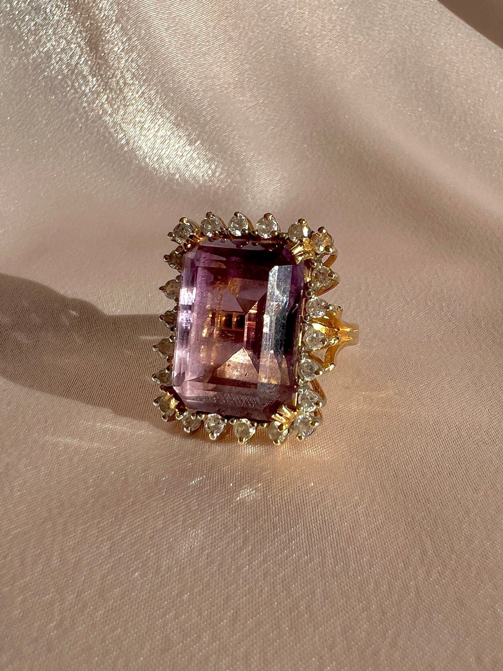 Vintage 14k Amethyst Diamond Halo Cocktail Ring 0.66ctw