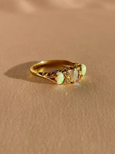 Antique 18k Opal Diamond Filigree Boat Ring