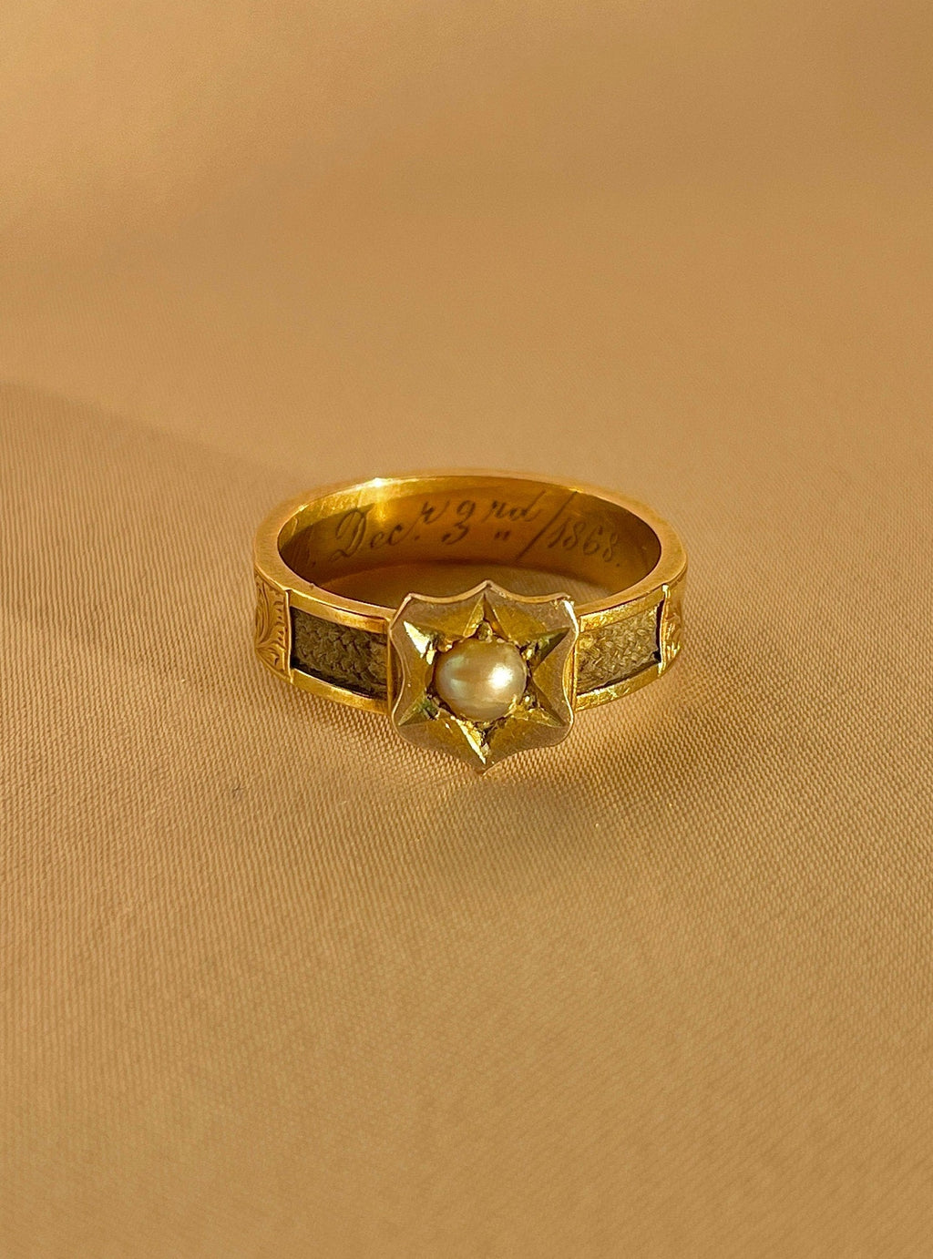 Antique Gold Pearl Hair Mourning Ring 1868