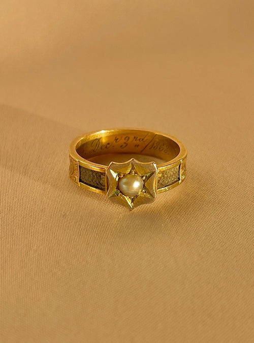 Antique Gold Pearl Hair Mourning Ring 1868