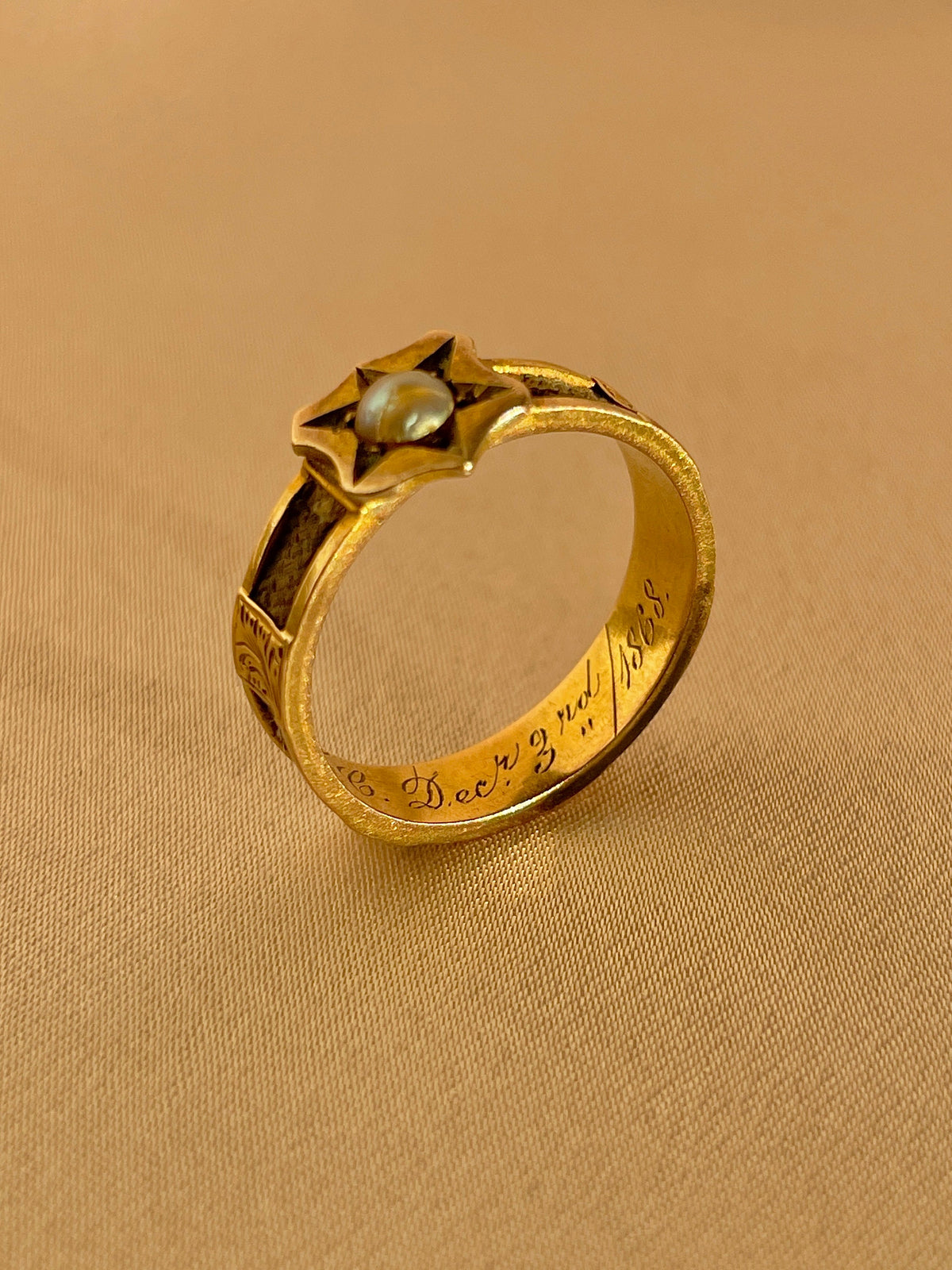 Antique Gold Pearl Hair Mourning Ring 1868