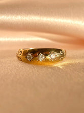Load image into Gallery viewer, Vintage 9k Diamond Starburst Trilogy Filigree Ring
