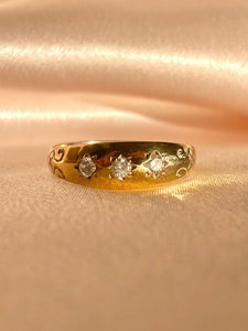 Vintage 9k Diamond Starburst Trilogy Filigree Ring