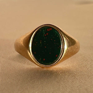 Vintage 9k Bloodstone Oval Signet Ring 1994