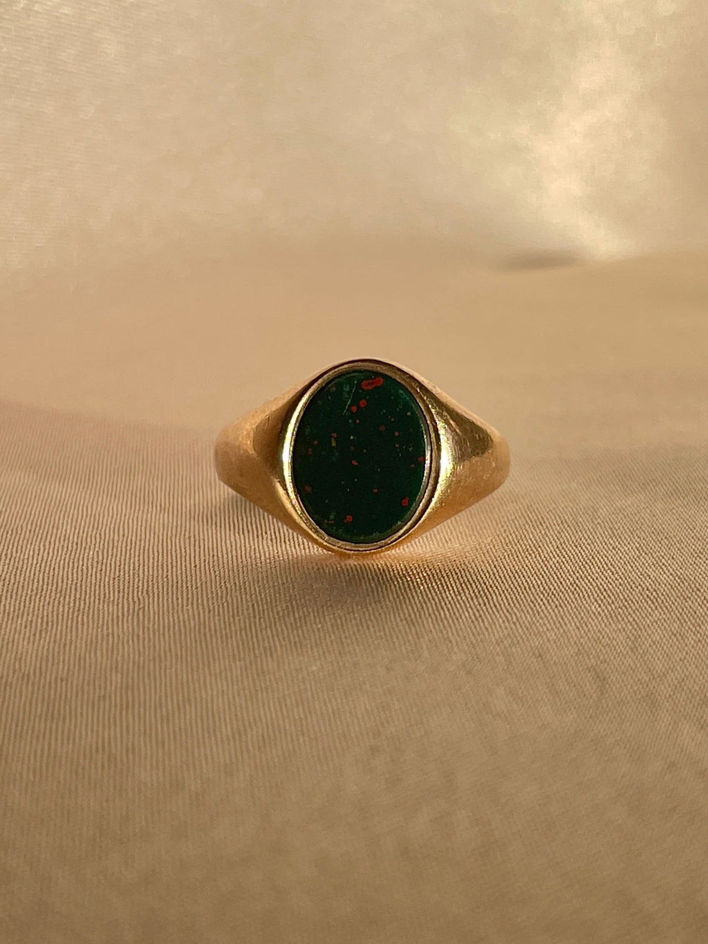 Vintage 9k Bloodstone Oval Signet Ring 1994