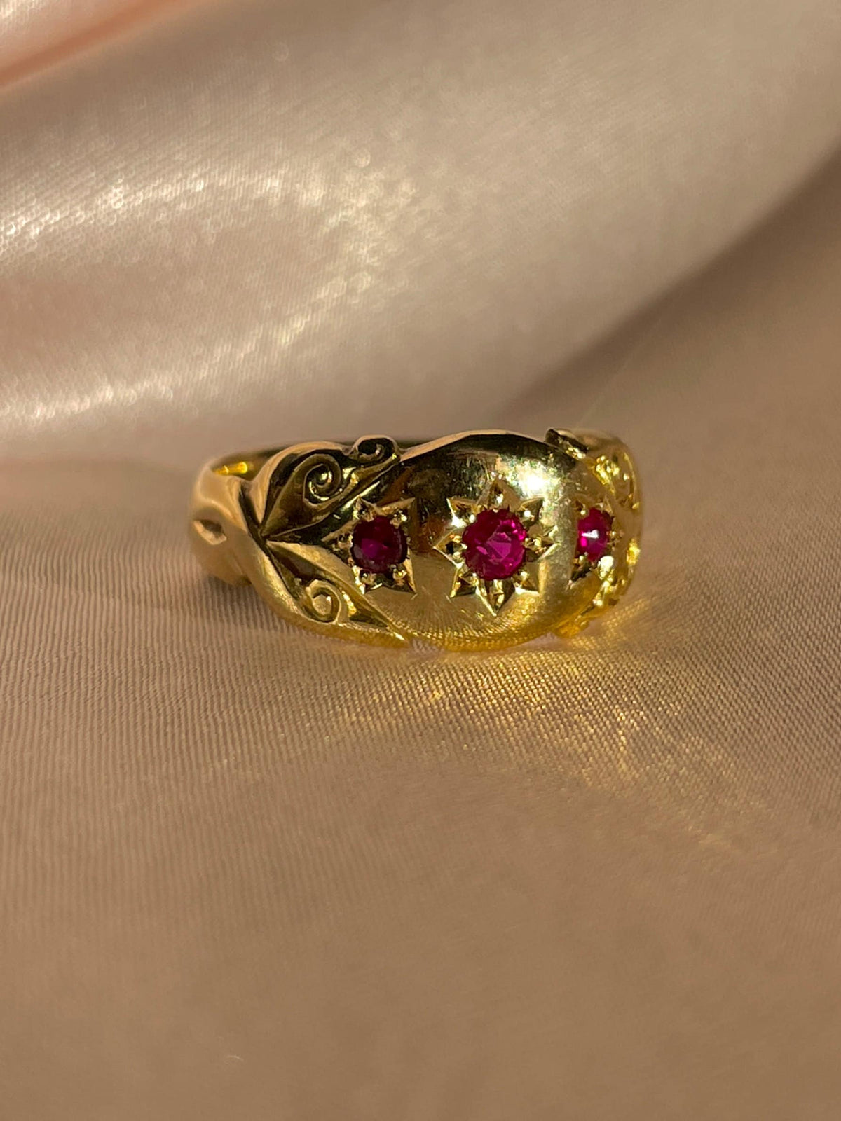 Antique 18k Ruby Starburst Trilogy Edwardian Ring