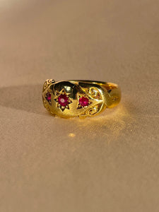 Antique 18k Ruby Starburst Trilogy Edwardian Ring