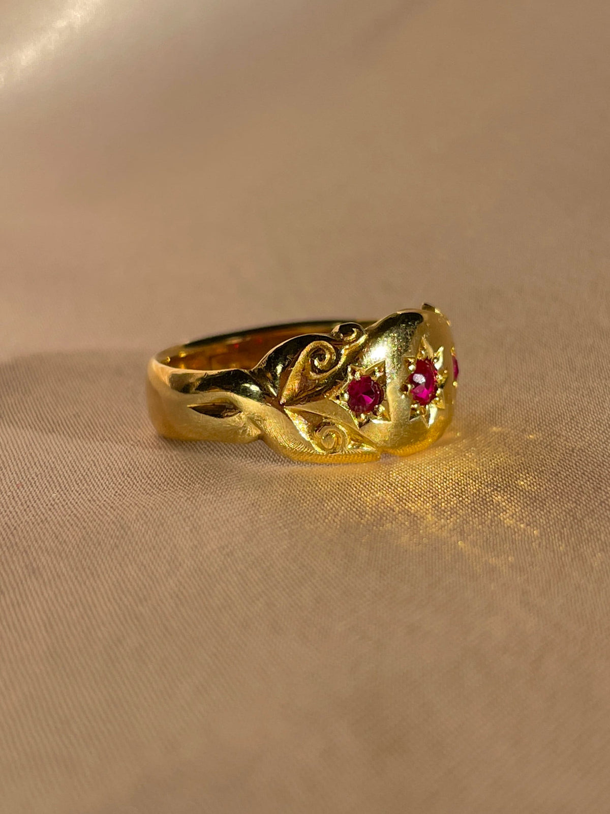 Antique 18k Ruby Starburst Trilogy Edwardian Ring