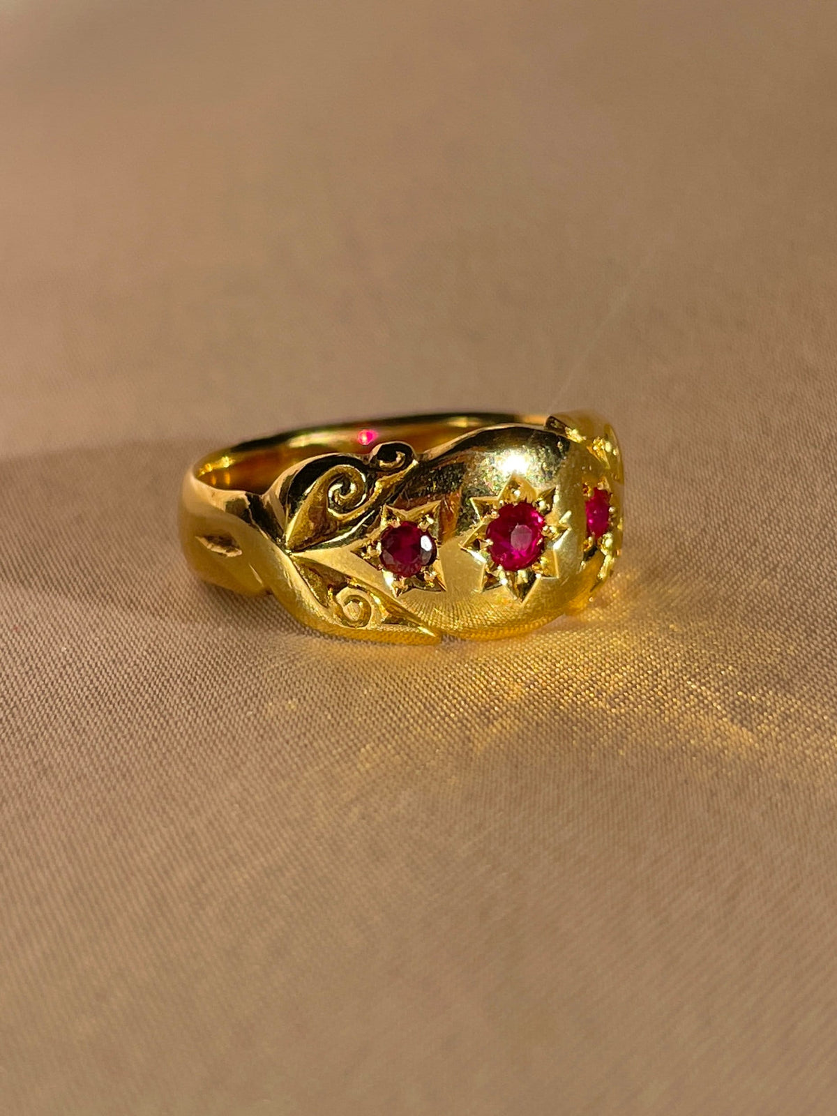 Antique 18k Ruby Starburst Trilogy Edwardian Ring