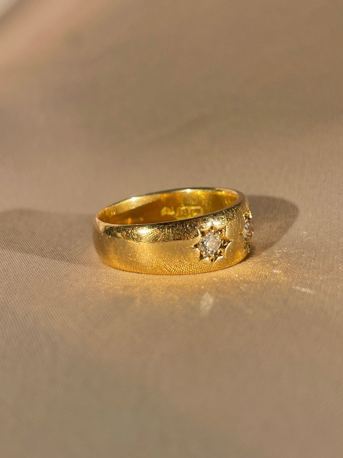 Antique 18k Diamond Starburst Champagne Trilogy Ring