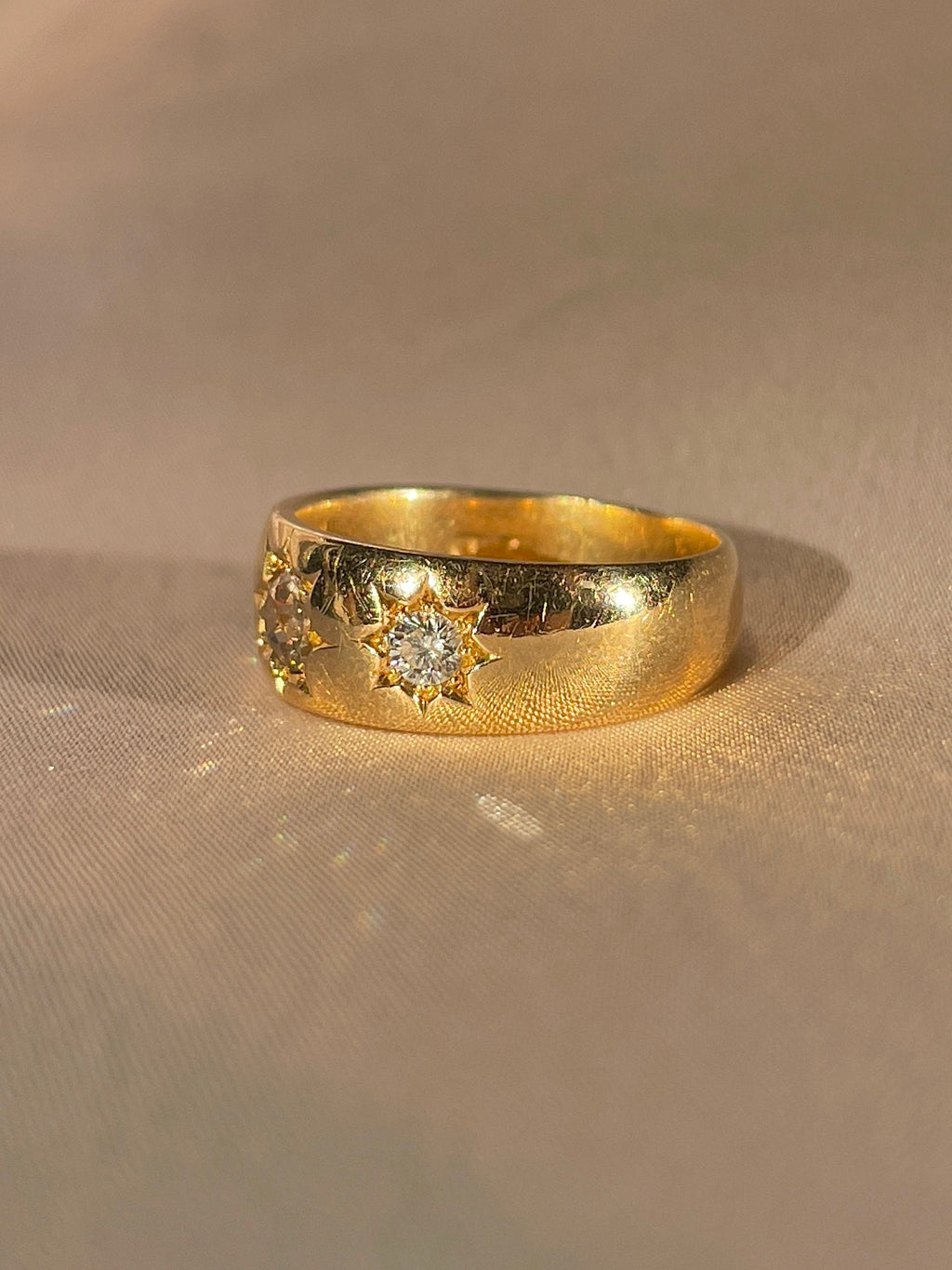 Antique 18k Diamond Starburst Champagne Trilogy Ring